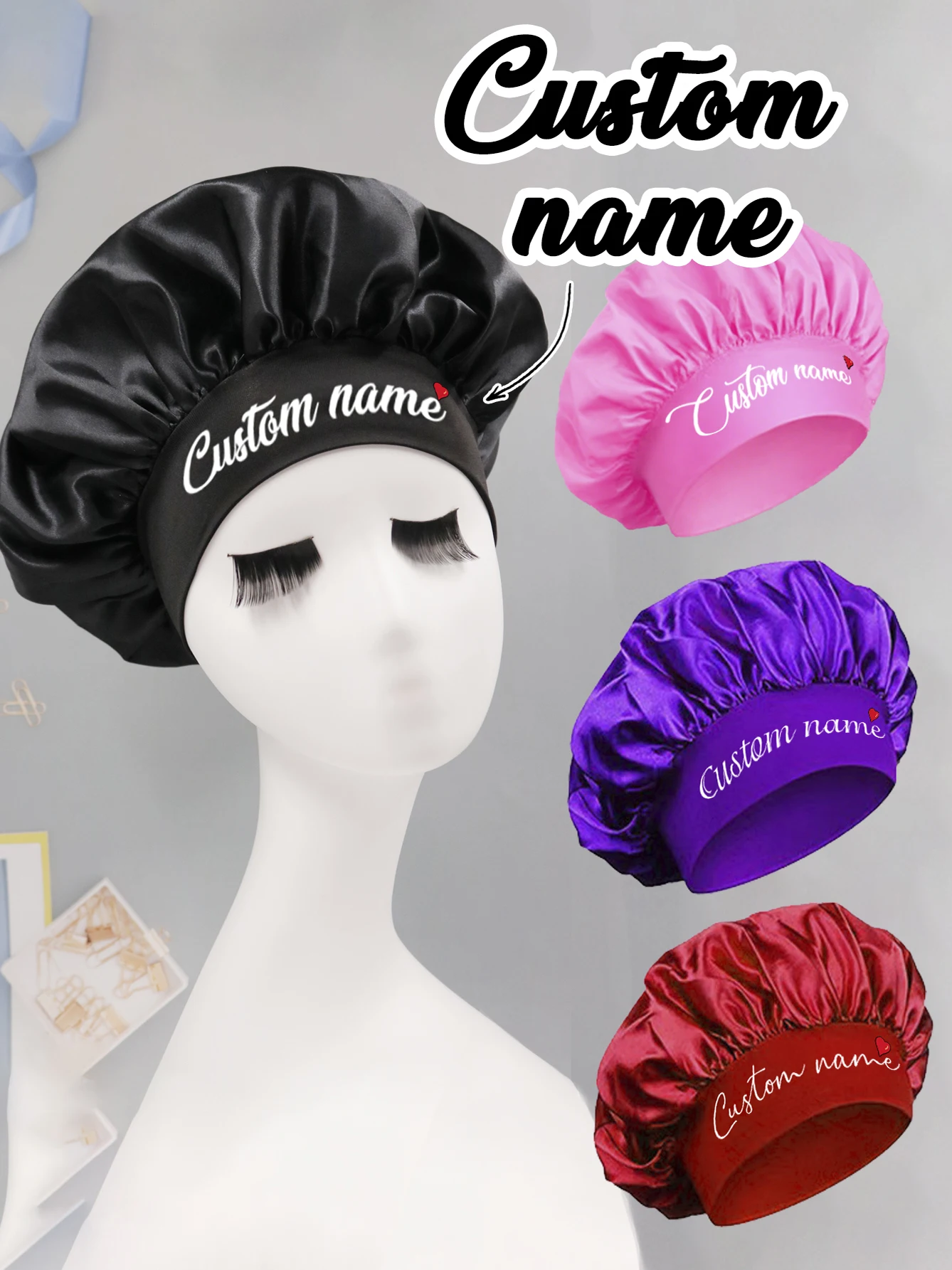 Maßgefertigte Seidennachtmütze, Namensbedruckung Möglich, Personalisierte Nachtmütze, Damen Seidennachtmütze nach Maß, Anpassbare Satin-Nachtmütze