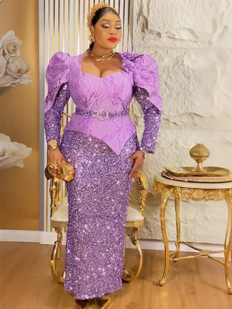

Elegant African Dresses for Women Luxury Sequin Evening Gown Plus Size Turkey Wedding Party Dress 2025 New Africa Clothing