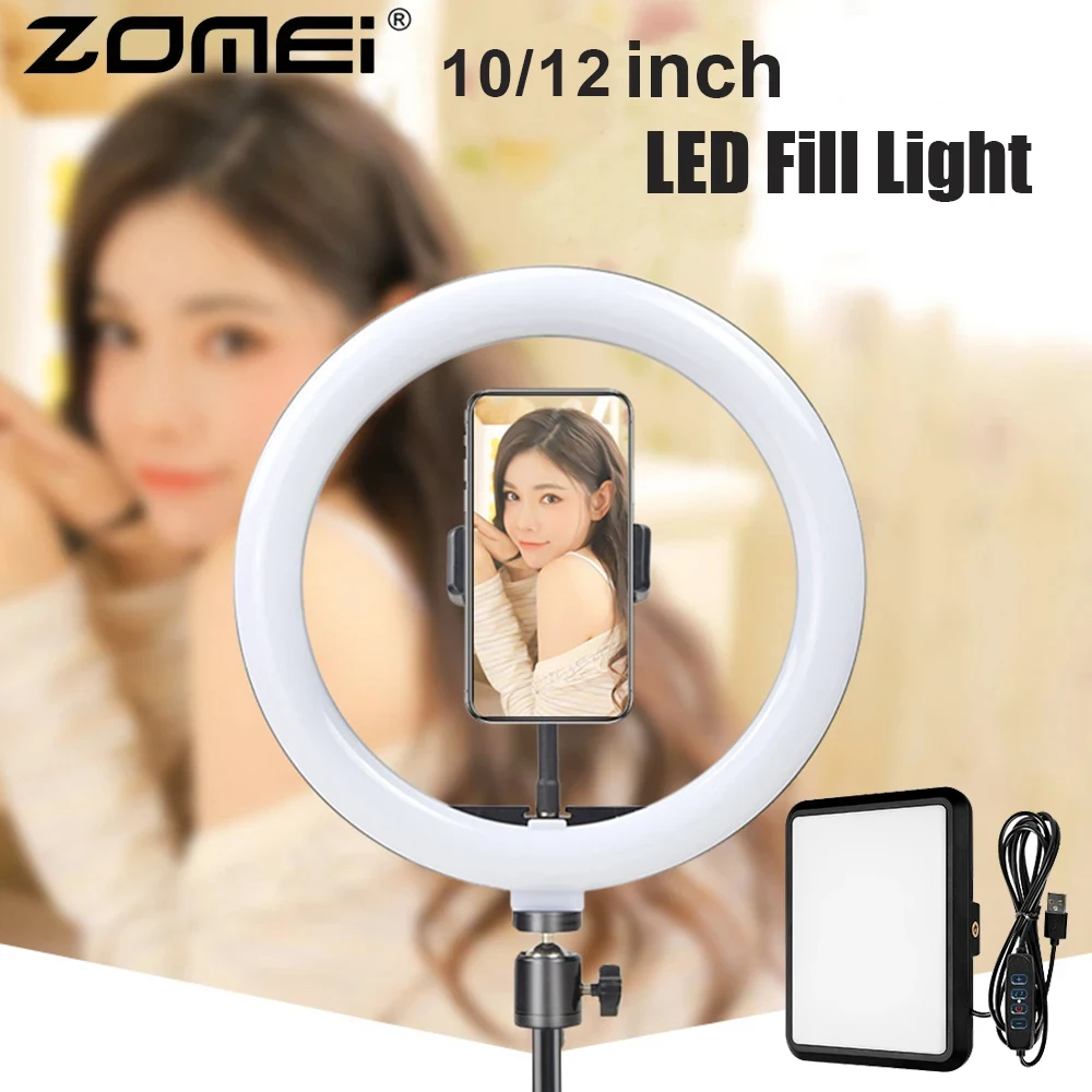 ZOMEI 10/12 inch RGB Selfie Ring Light Photography 11'' Fill Light Led Lamp for Video Recording Live Broadcast Selfie Ringlights