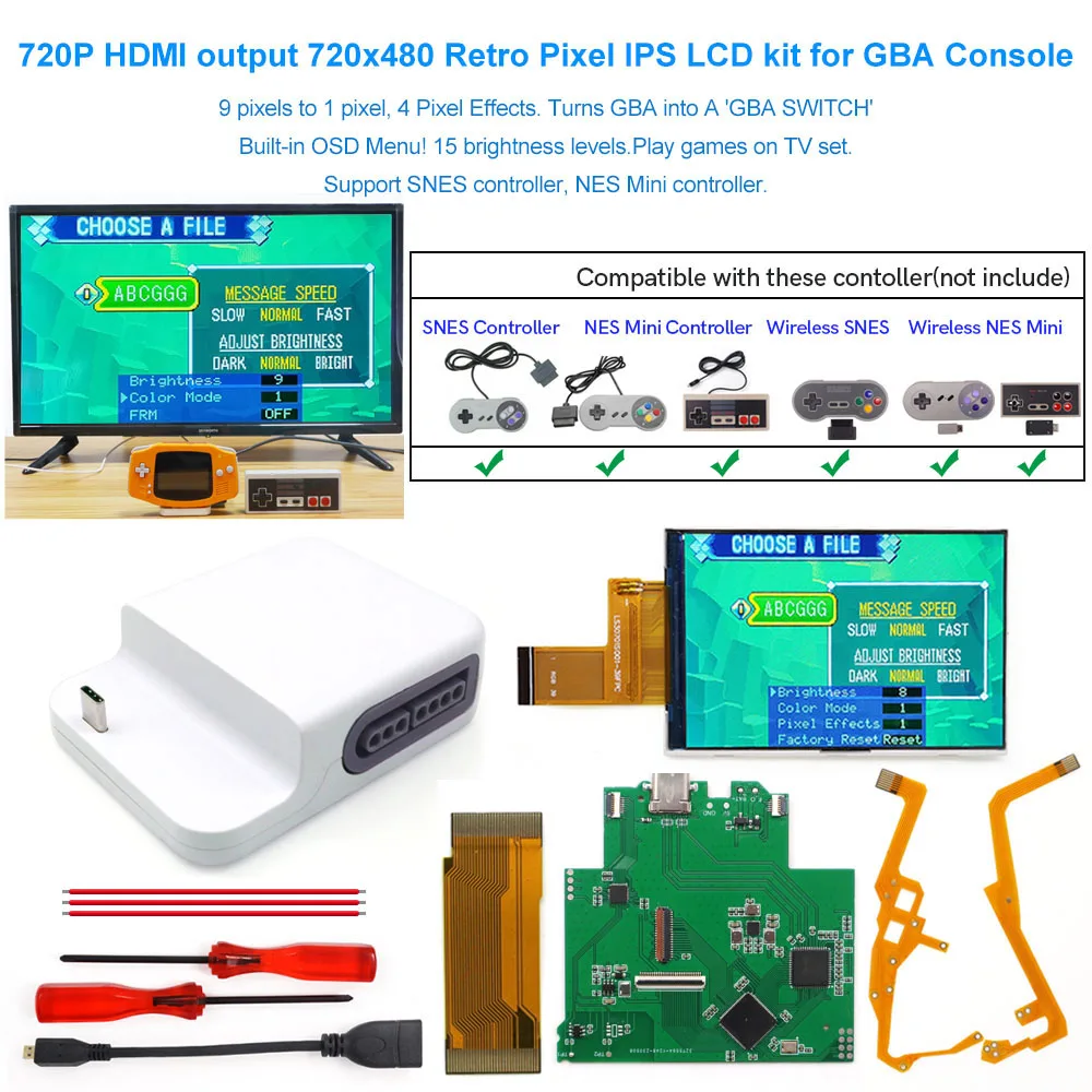 

IPS LCD 720x480 Retro Pixel with 720P HDMI-Compatible Dock Station Turns GBA Into a Switch For Game Boy Advance Console