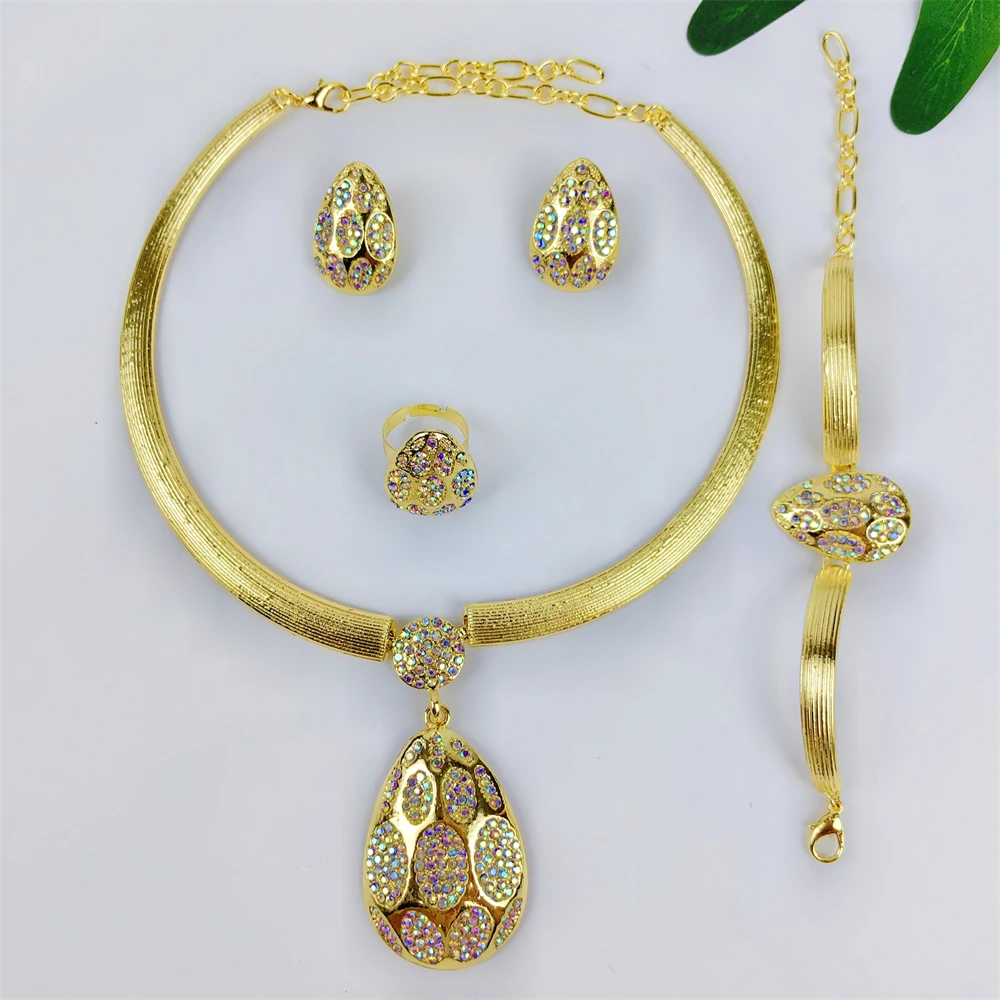 

TITI 2024 New Necklace and Earring Set Unique Dubai Fashion Jewelry Nigeria Bride Wedding Party Gift