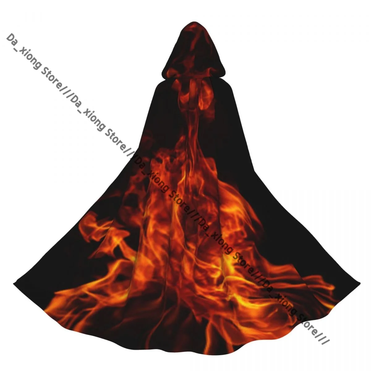 Adult Blaze Burning Fire Flame Texture Cloak Cape Hooded Medieval Costume Witch Wicca Vampire Halloween Costume Dress Coat