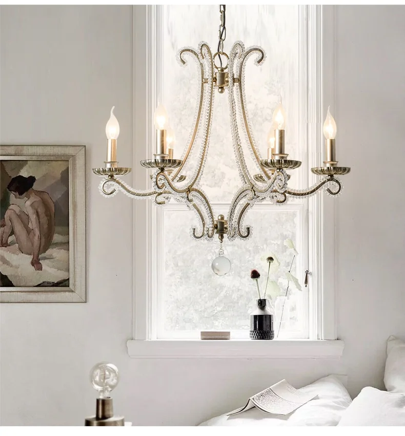 French Living Room Brushed Silver LED Chandelier American