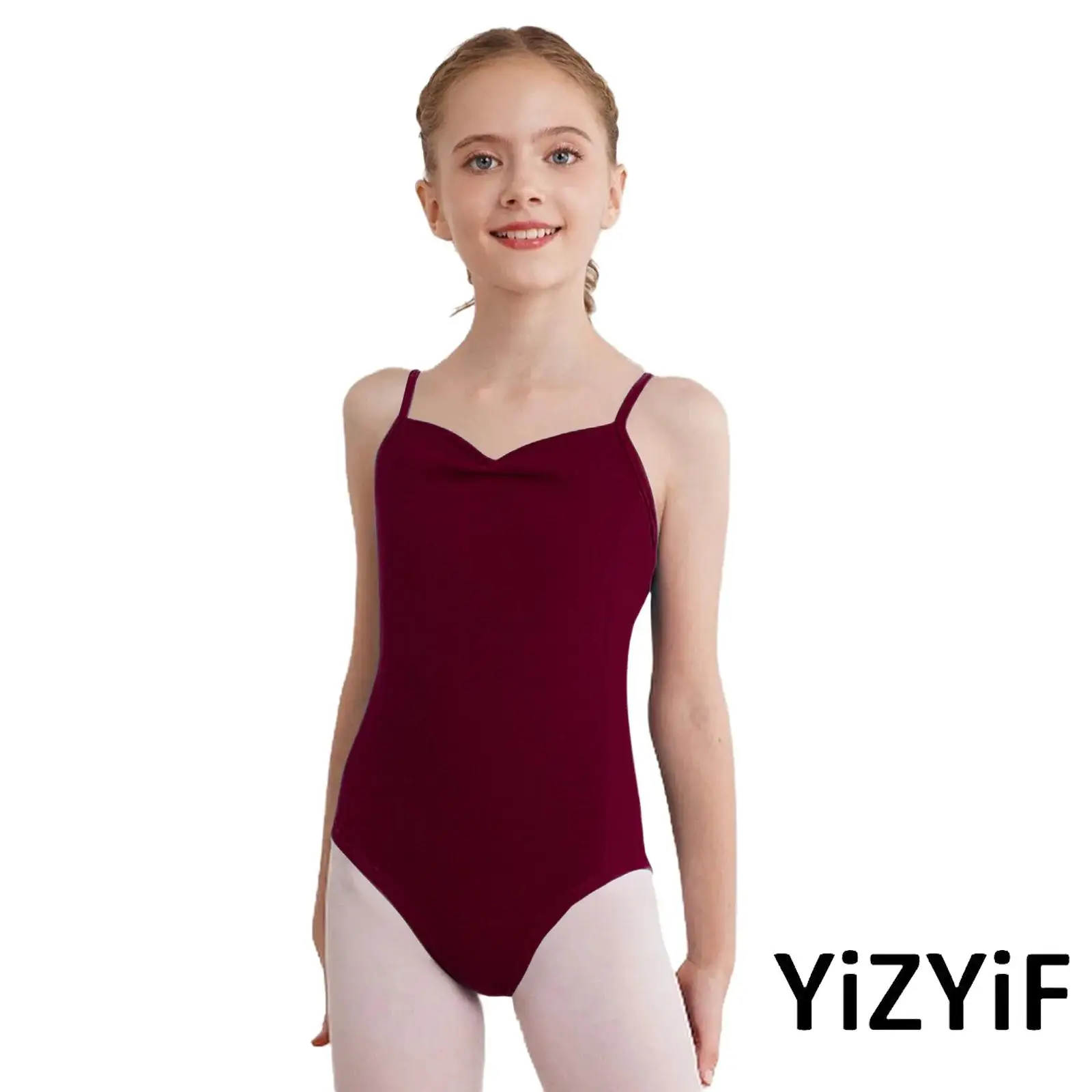

Children Girls Ballet Lyrical Dance Leotard Sleeveless Backless Adjustable Spaghetti Straps Ruched Bodysuit Ballet Dancewear