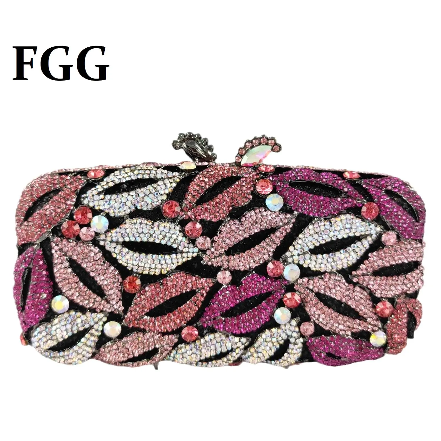 

Boutique De FGG Novelty Women Lips Evening Clutch Bags Bridal Crystal Handbags and Purses Party Dinner Rhinestone Minaudiere Bag