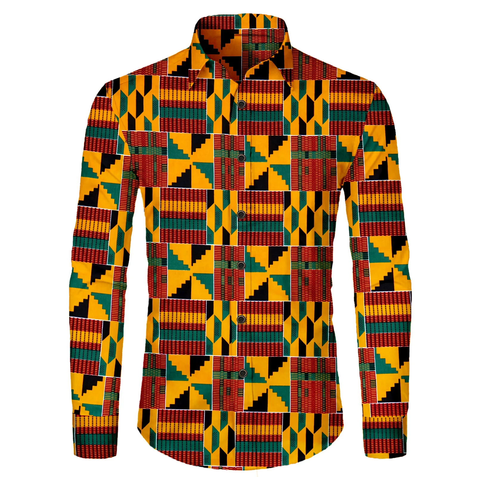 SEA&ALP Men's African Traditional Pattern Printed Dashiki Long Sleeve Button Down Shirts Slim Fit Ankara Tribal Top Shirt