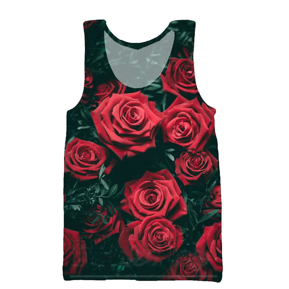 Color Succulents Flowers Rose 3D Print Tank Tops Men's Streetwear Beach Oversized Fitness Gym Vest Sleeveless Tops Men Clothing