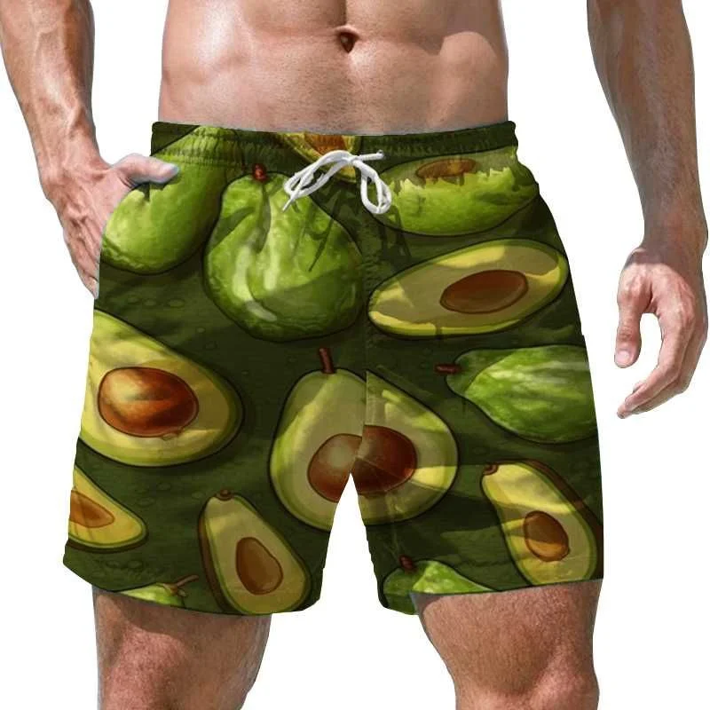 Cartoon 3D Printed Avocado Beach Shorts For Men Kids Loose Casual Short Pants Summer Holiday Quick Dry Surfing Board Shorts