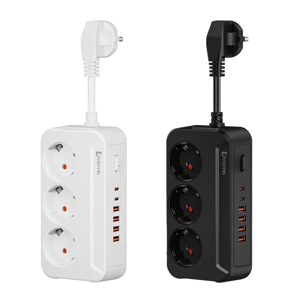 Integrated 2500W EU Plug Outlet Wall Mounted Type-C Ports Outlet Electrical 9 Plugs Universal Wall Power Home Offices