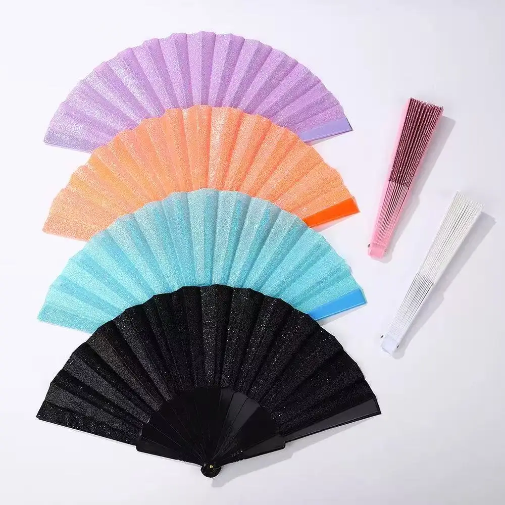 Pack of 10, Custom Personalized Engraved Glitter Fan-Shaped Fans, Shiny Plastic Handheld Fans, Exquisite Folding Fans, Perfect for Performances, Engagement, Wedding, and Party Favors for Bridesmaids
