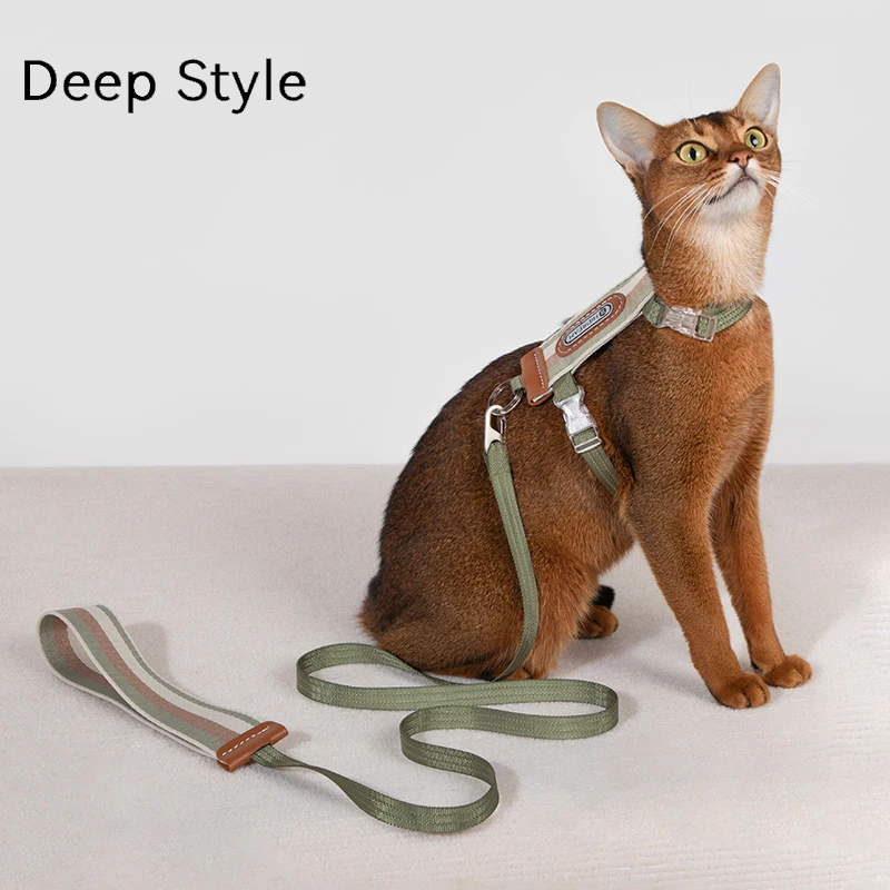 

Striped Design Cat Harness Adjustable Cat Chest And Back Traction Rope Set Pet Outdoor Supplies Breathable Harness Vest
