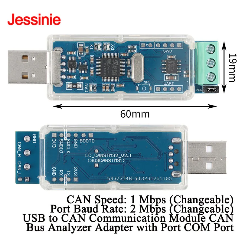 USB to CAN Communication Module CAN Bus Analyzer Adapter with Port COM Port Equipped with UART Programming Burning Speed 1 Mbps