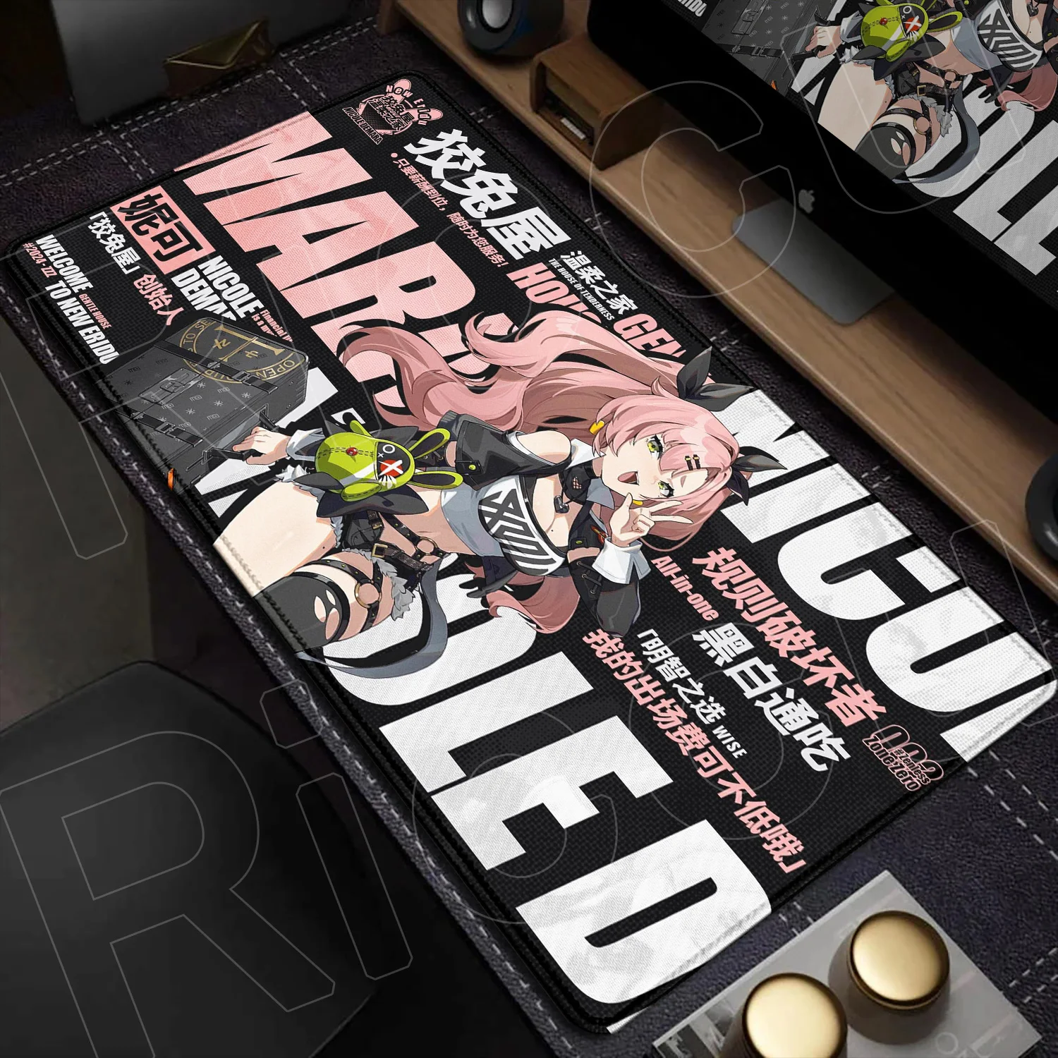 Alas Mouse Game Zenless Zone Zero Baru 900x400mm, Alas Laptop Anti Selip, Alas Keyboard Meja XXL, Anime Girl Hoshimi Miyabi, Alas Karet