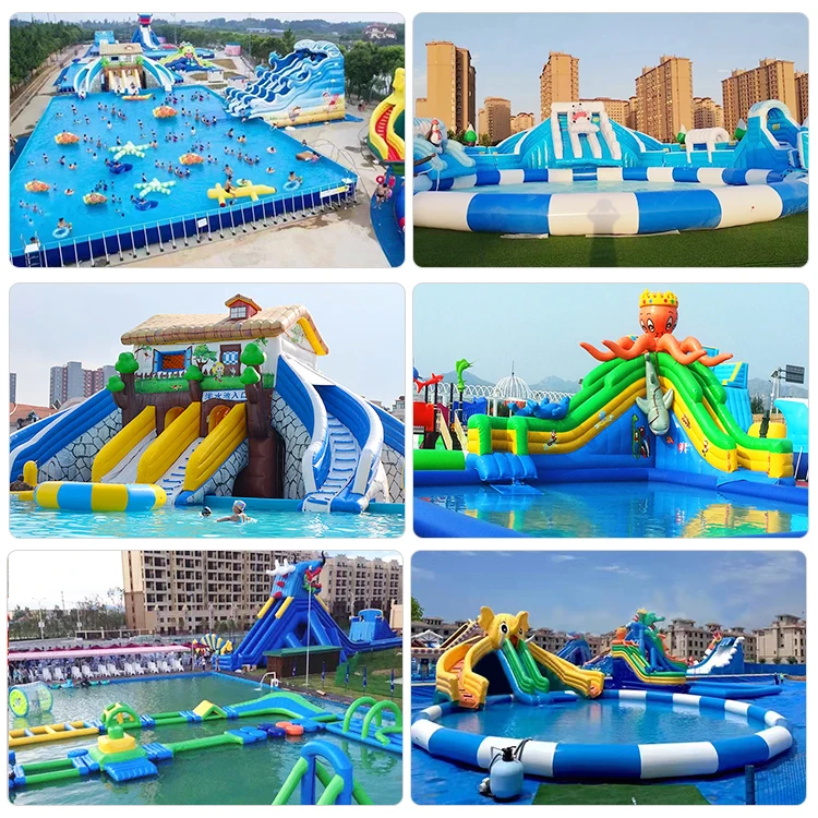 Popular Theme Inflatable Commercial Water Park Slides Game With Pool