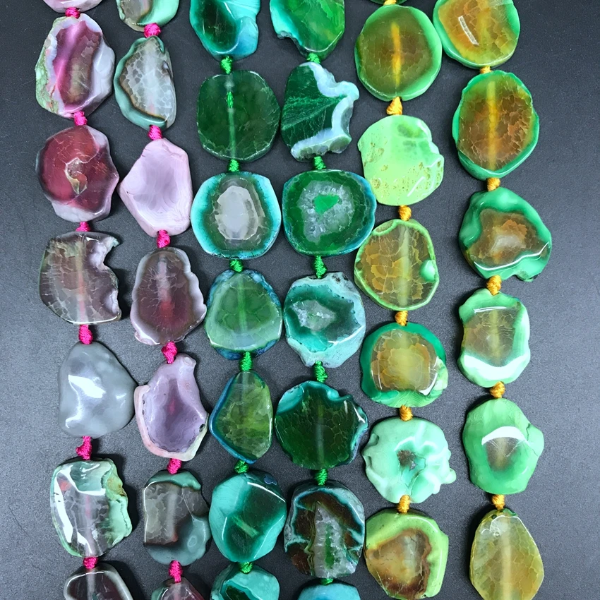 

13-15pcs/strand Natural Geode Agates Raw Slab Loose Beads,Freeform Stone Onxy Druzy Slice Nugget Pendants Boho Jewelry Making