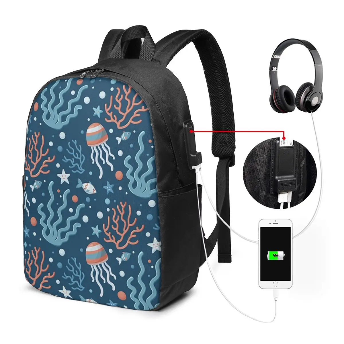 Underwater Jellyfish And Fish Backpack Travel Notebook Bag Computer College Student School Bag Laptop Shoulder Bags Men Women