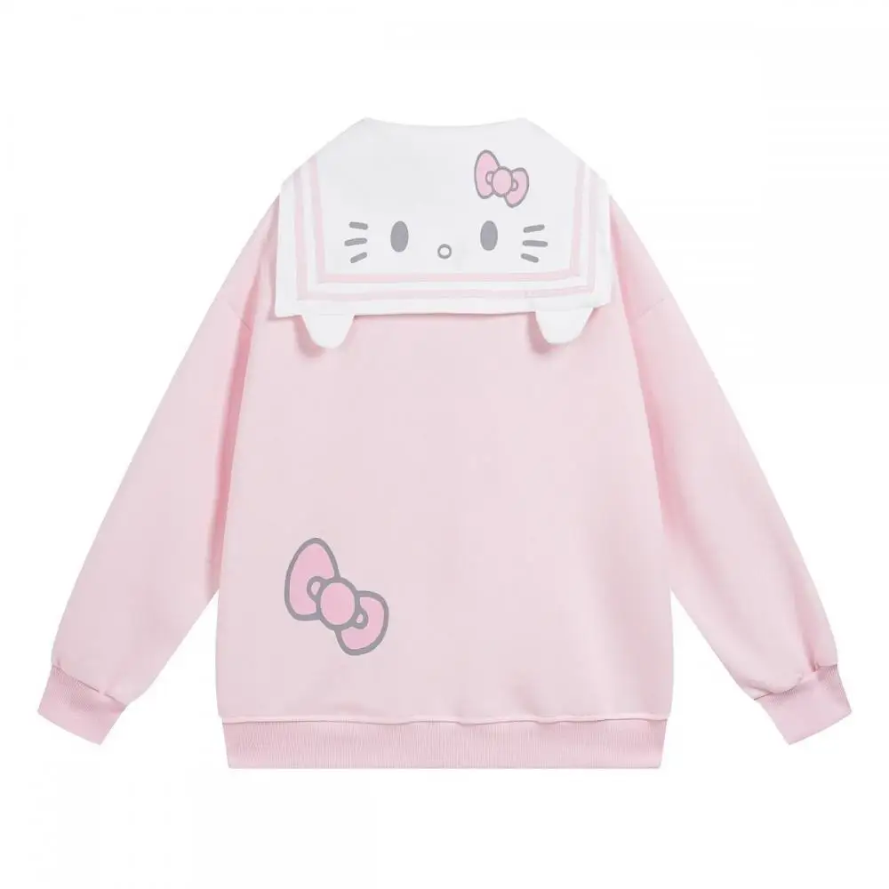Kawaii مرحبا كيتي الفتيات سستة البلوز Sanrioed أنيمي الربيع القطن لطيف البحرية طوق سترة معطف طالب فضفاض القمم الاتجاه
