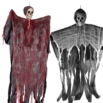 1Set Halloween Decorative Hanging Ghost Skull Skeleton Gauze Haunted Home Party Horror Props Hanger House Yard Party Hanging 1