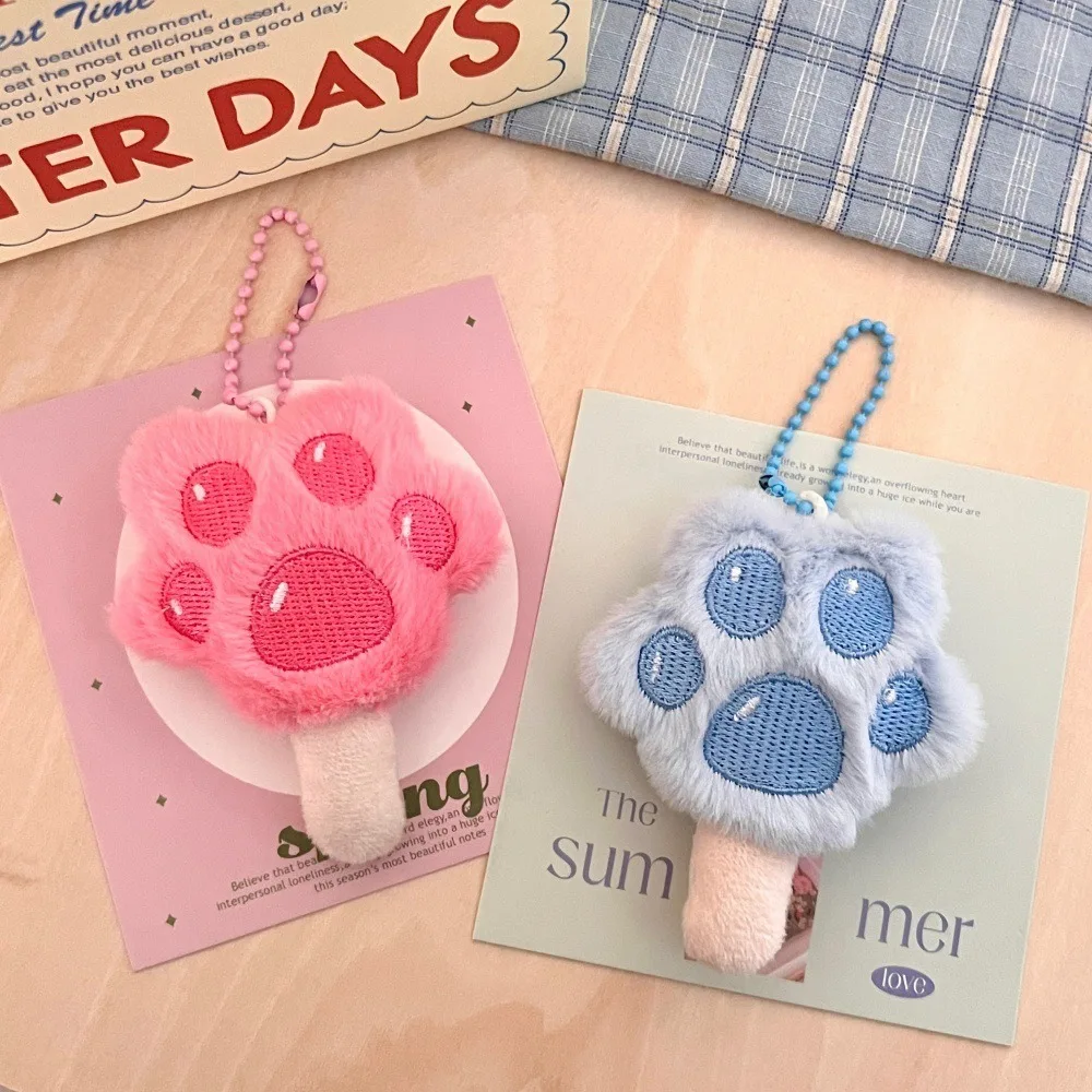 Lovely Animal Kitten Cat Paw Popsicle Keychain Fluffy Soft Stuffed Plush Doll Keyring Cute Cartoon Car Key Pendant Children Toys