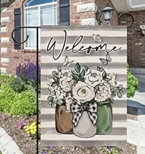 Welcome ~ Beautiful Mason Jars Garden Flag ~ 12