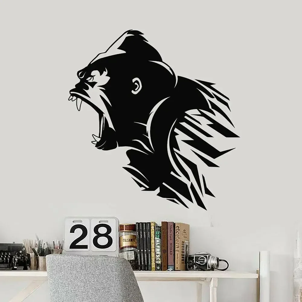 Adesivo de Parede de Vinil Gorila Zangado, Adesivo de Janela Cabeça de Macaco, Adesivos de Animais da Selva para Quarto de Adolescente, Mural de Arte, Decoração para Casa e Quarto M116