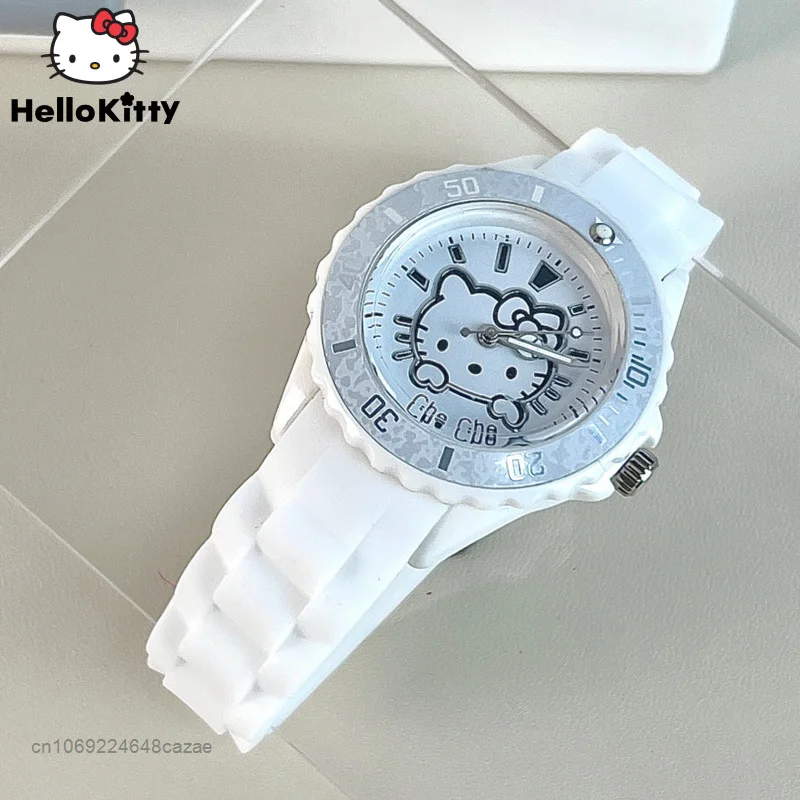 

Sanrio Hello Kitty Cute Quartz Watch Kawaii Cartoon Metallic Print Watch Simple Chic Y2k Watch Girlfriend Gift Watch For Women