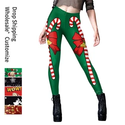 NADANBAO Women Candy Print Leggings Merry Christmas Snowflakes Pants Mid Waist Elastic Trousers Girl Sexy Tights Fitness Workout