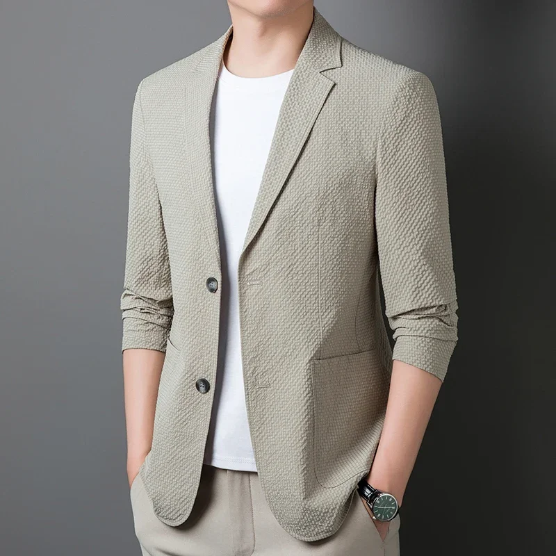 2024 Spring New Fashion Casual Solid Color Single Suit Top Clothes Korean Version Versatile Suit for Middle aged and Young Men O