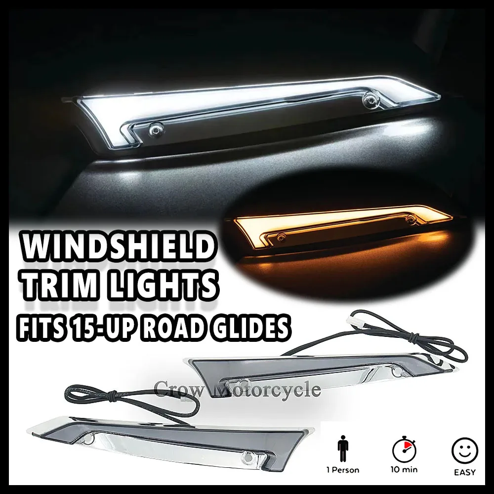 For Harley CVO Road Glides Special 2015+UP 2023 2022 2021 NEW Motorcycle Chrome/Black Tracer Windshield Trim Lights