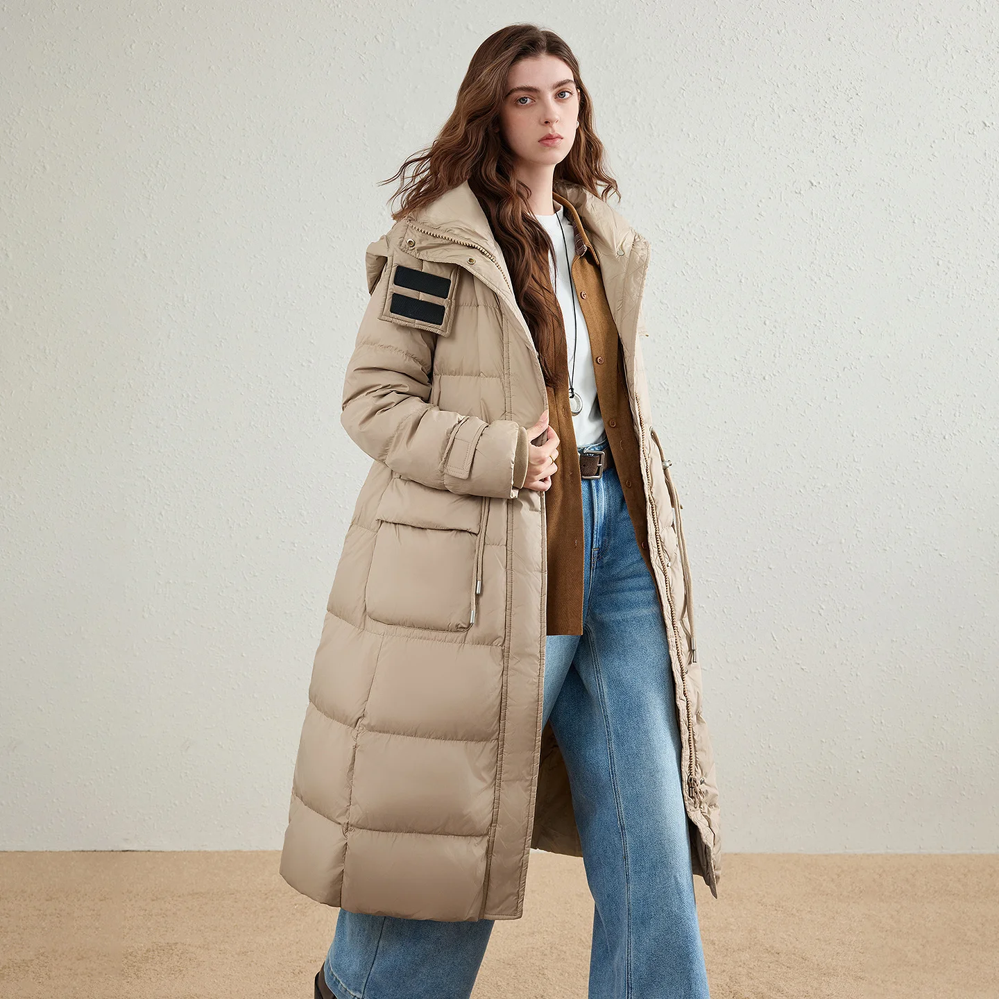 TOYOUTH Women's 90% White Duck Down Jacket 2026 Winter New Long Light Outdoor Workwear Drawstring Waist Windproof Outerwear
