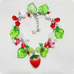 Fresh Picked Strawberries pearl y2k charm bracelet, Gift for her