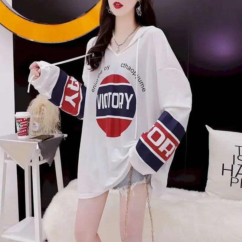 Korean Style Hoodies Women Loose Long Sleeve Thin Hooded Tshirt 2026 Summer Trend Tops Fashion All-match Aesthetic Clothes Woman
