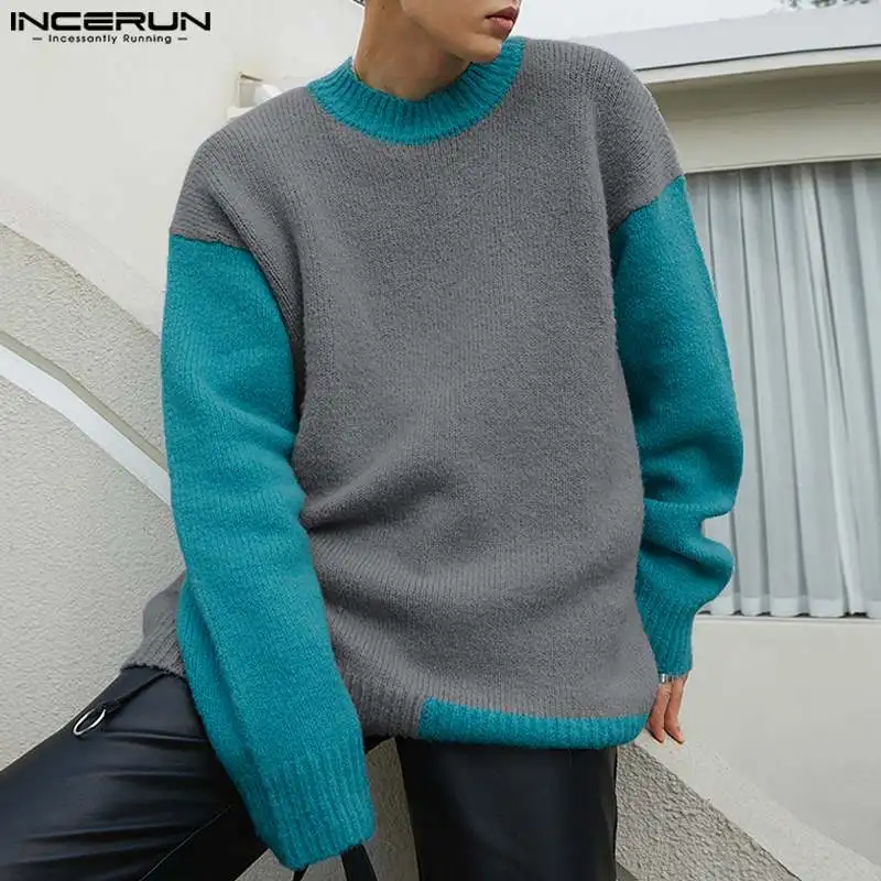 

2024 Men's Sweaters Patchwork Knitted O-neck Long Sleeve Korean Pullovers Streetwear Fashion Casual Men Clothing S-5XL INCERUN