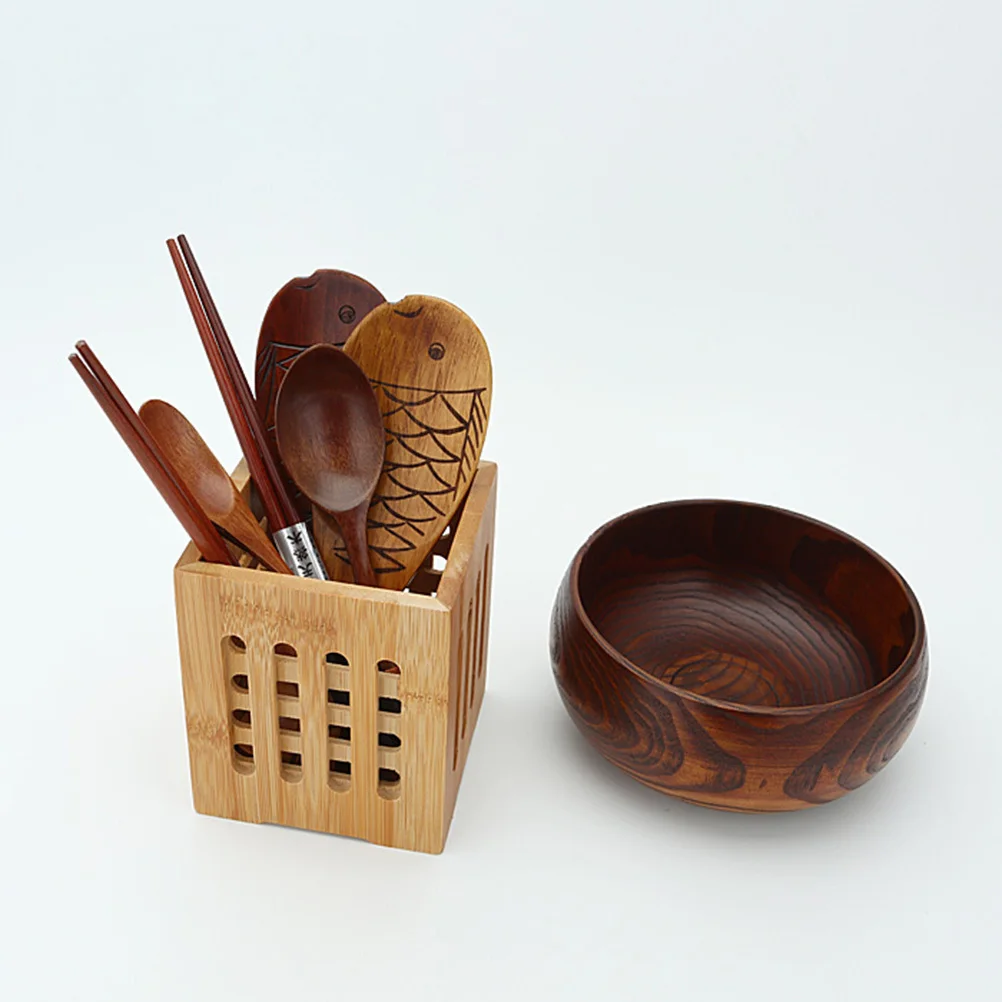 

2Pcs Bamboo Chopsticks Holder Draining Kitchen Utensil Organizer Flatware Container Cutlery Storage Box Chopstick Holder