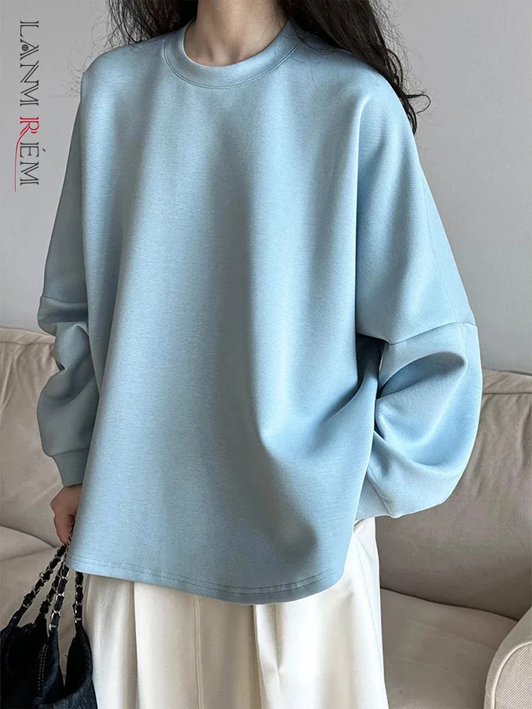 

[LANMREM] Minimalism Casual Loose Sweatshirt For Women Round Neck Long Sleeve Korean Style Top Fashion 2024 Autumn New 26D9910