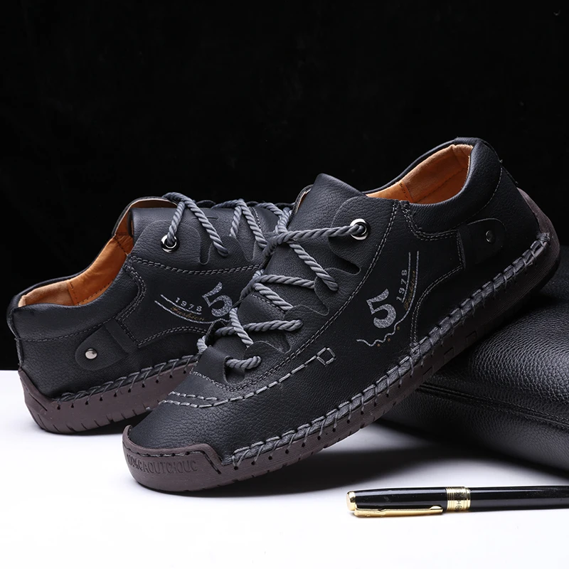 Men Genuine Leather Casual Shoes Outdoor Hiking High Quality Moccasins Comfortable Breathable Soft Non-slip Rubber Sole