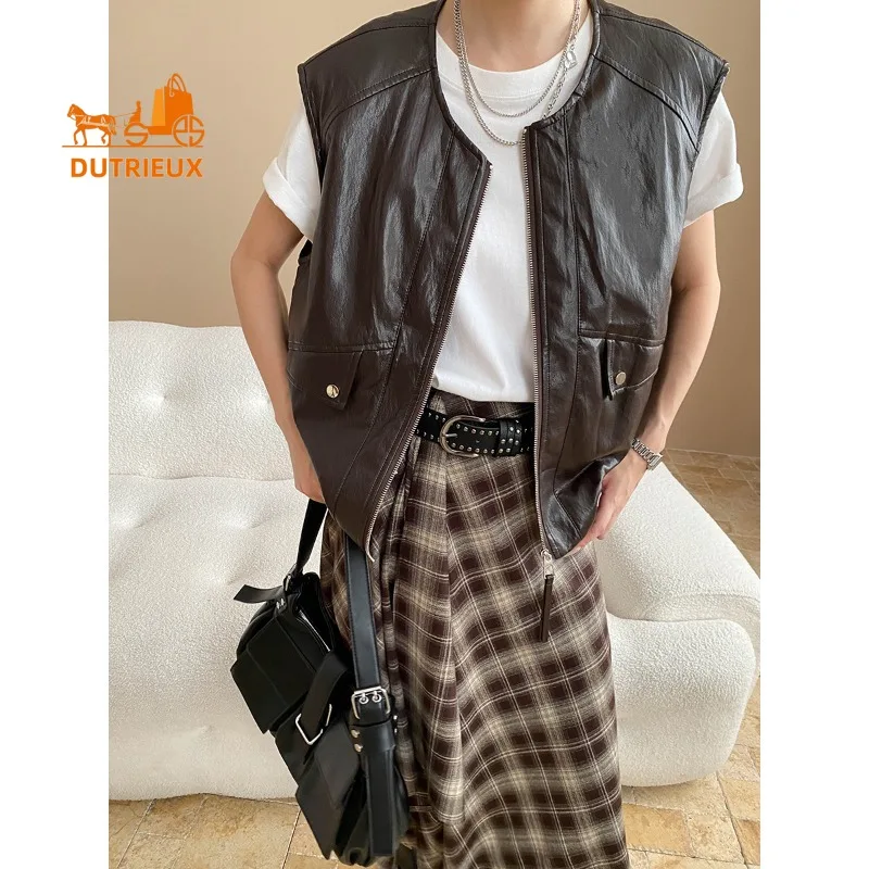 

2025 New Spring and Autumn Women's Fashionable Real Leather Jacket, 100% Genuine Sheepskin, Simple and Elegant Vest for Women