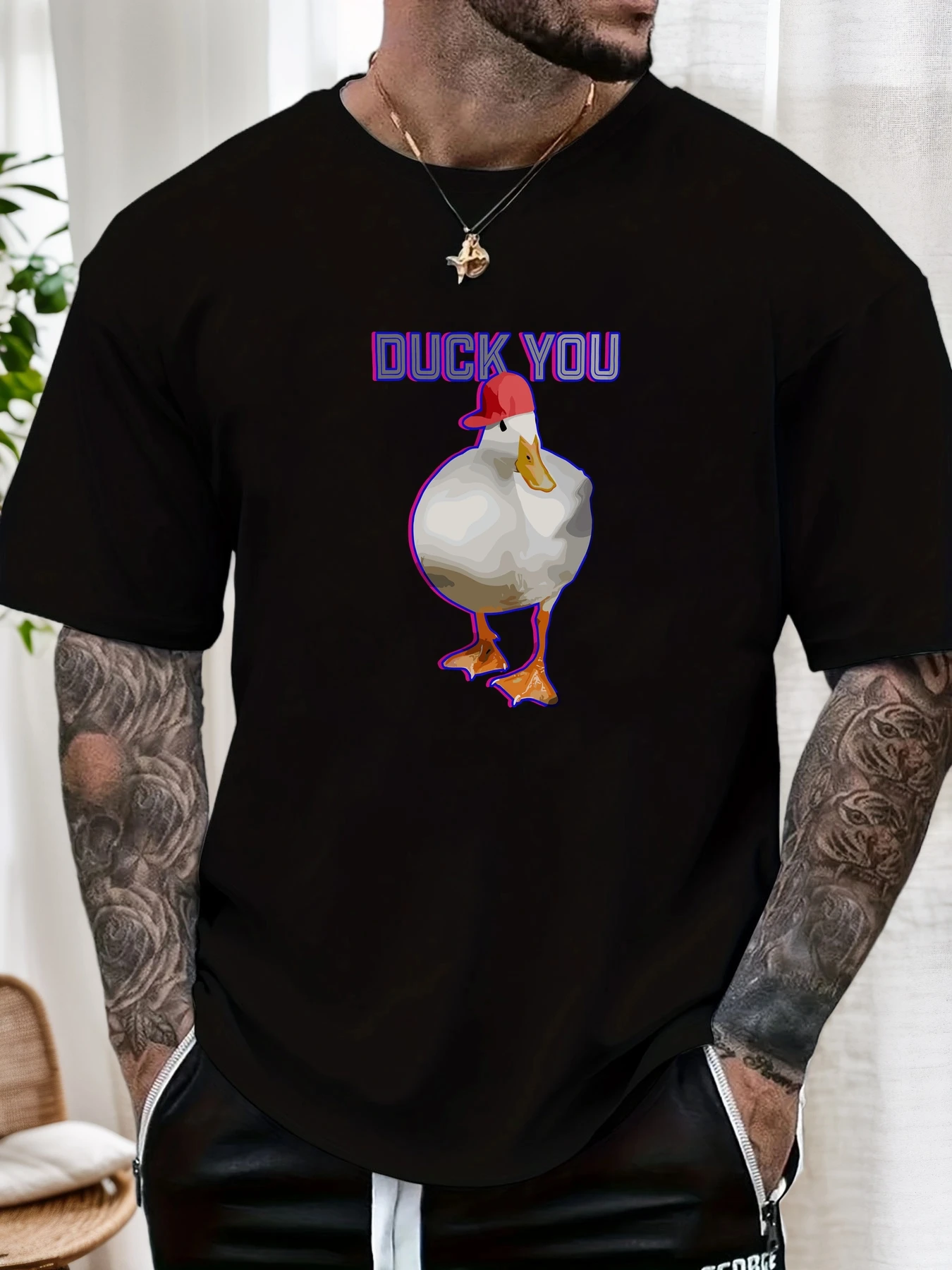 

Men's Funny Duck Graphic Cotton T-Shirt DUCK YOU Red Hat Duck Pattern Short Sleeve Breathable Comfort Fit Casual Daily Wear Top
