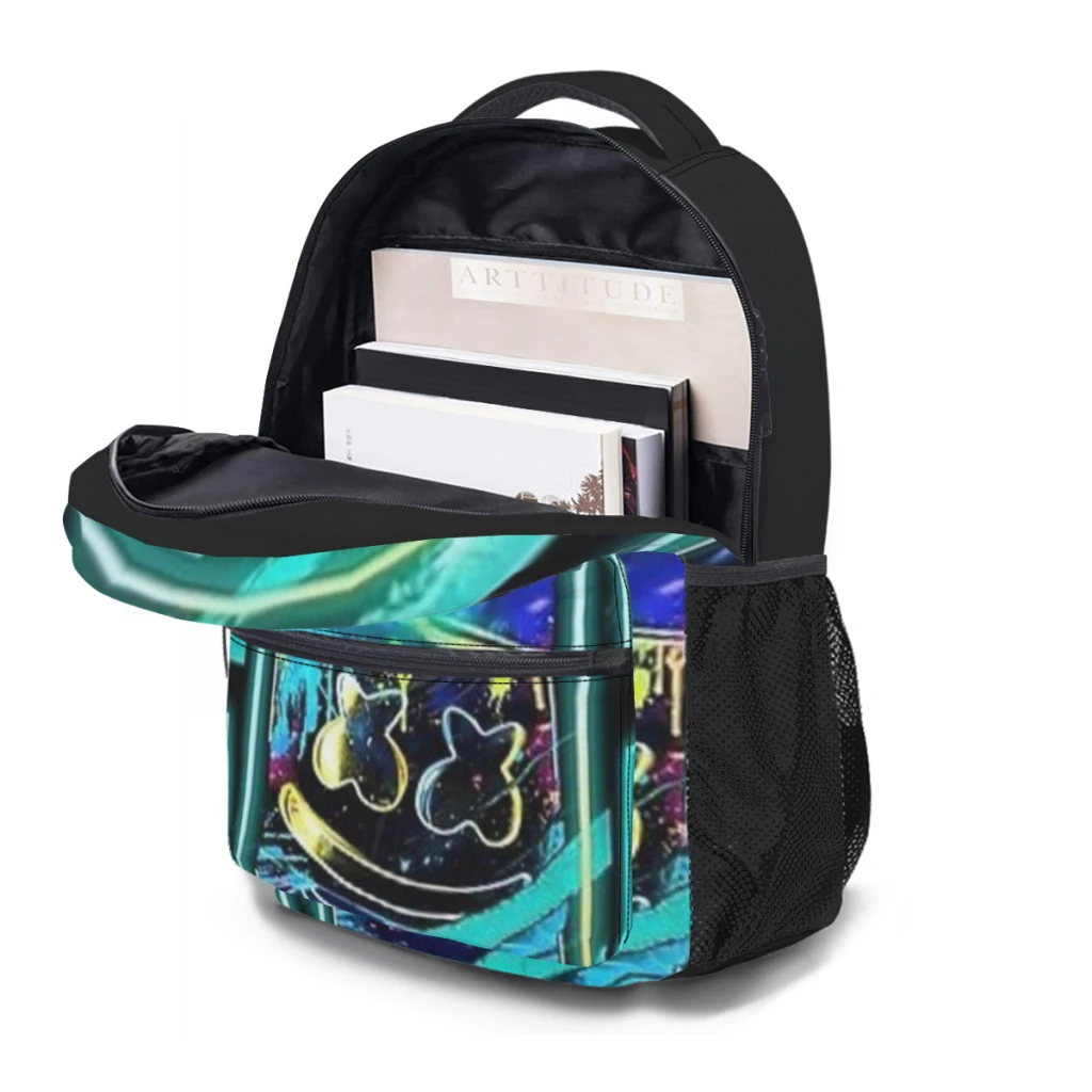 Marshmellow dj merch neon cool mochila de gran capacidad, bolsa de libros de moda, múltiples bolsillos ajustables, 17 pulgadas