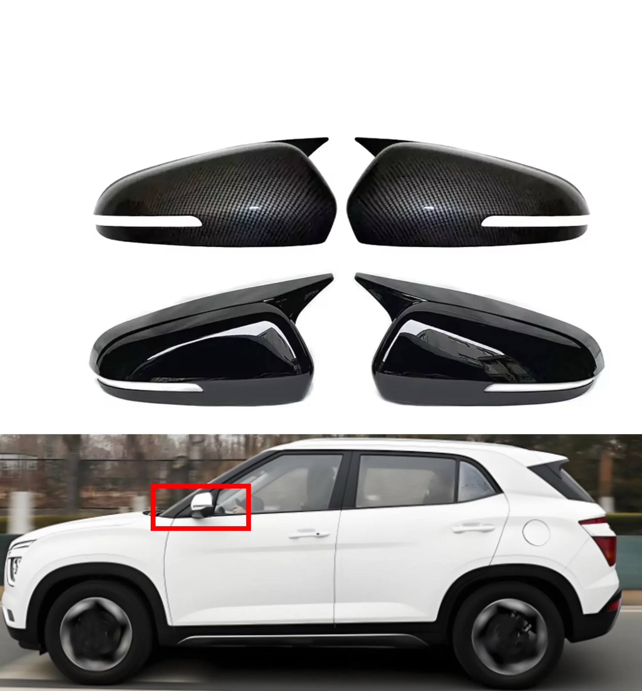 

Fit For Hyundai IX25 2021 2022 2023 2024 Car Rearview Side Mirror Cover Wing Cap Sticker Rear View Case Trim Carbon Fiber