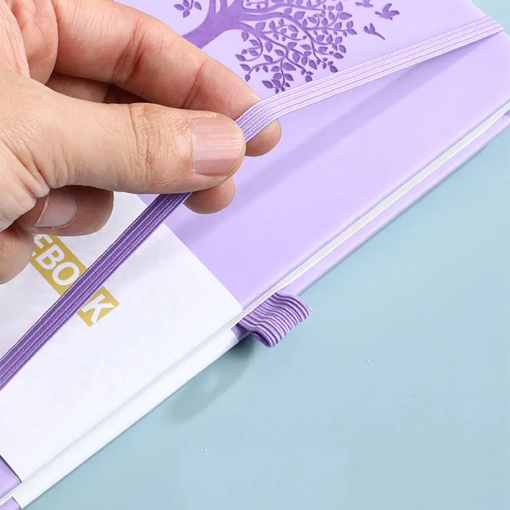 Simple Journal Notebook PU Leather Solid Color A5 Pocket Notepad Soft Cover with Elastic Strap Office Record Book