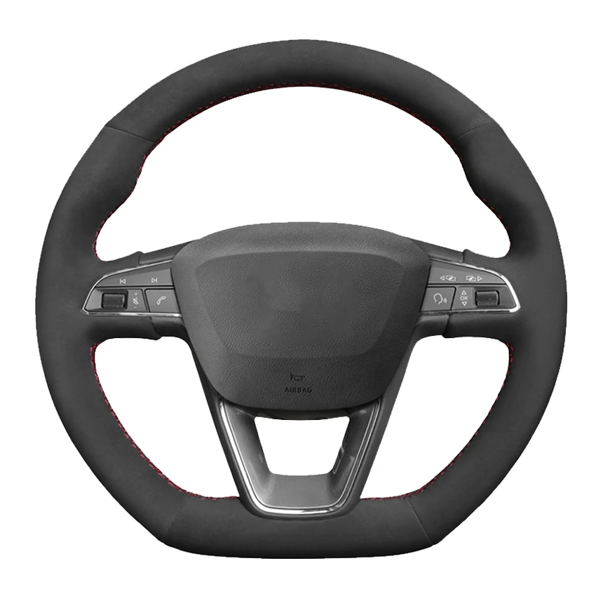 Black Suede Hand-stitched Car Steering Wheel Cover For Seat Leon Cupra LeonST Cupra LeonST Cupra Ateca Cupra Ateca FR