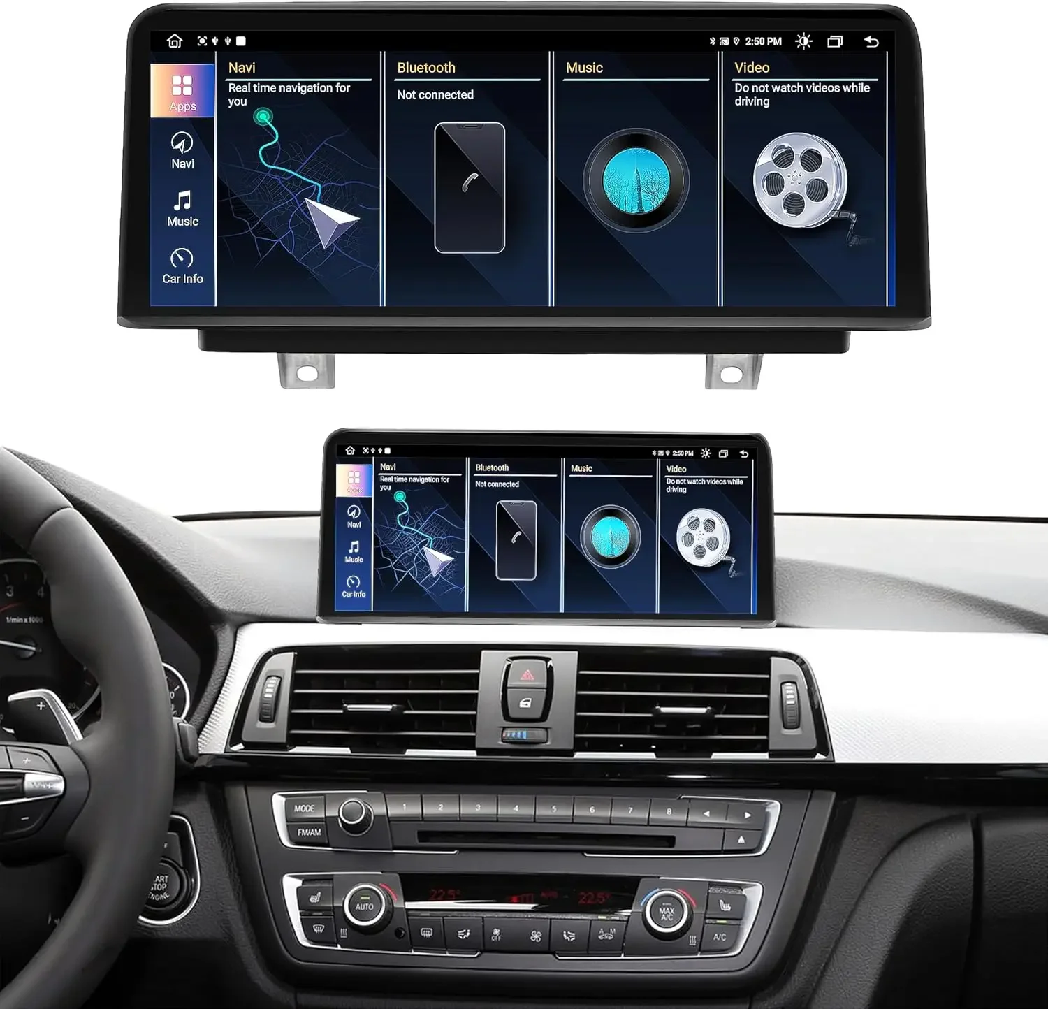 

1920x720 HD Android Auto Touchscreen for BMW 1/2/3/4 Series BMW F30 F31 F34 F35 F32 F33 F20 F21 F22 NBT Wired and Wireless Apple