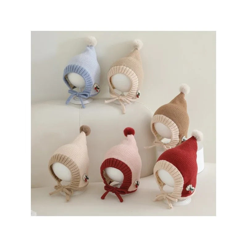 

Утепленная шапка с ушками Sweet Cherry для девочек, стильная детская остроконечная шапка, осенне-зимняя ветрозащитная детская вязаная шапка