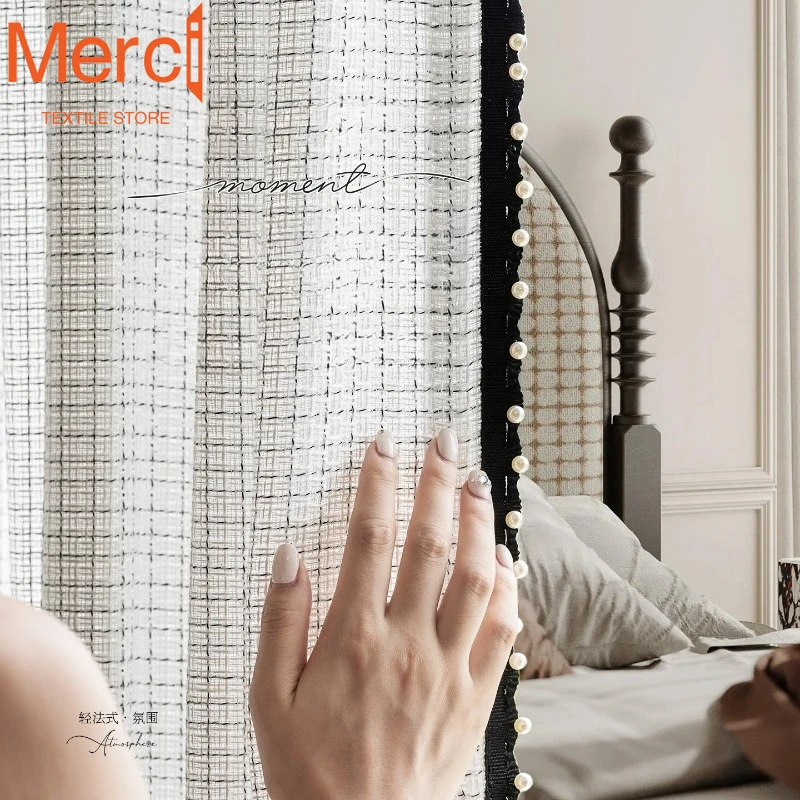 Niche High-end Black and White with Lace Tulle Curtains for Living Dining Room Bedroom Custom Size Luxury Decoration Elegant
