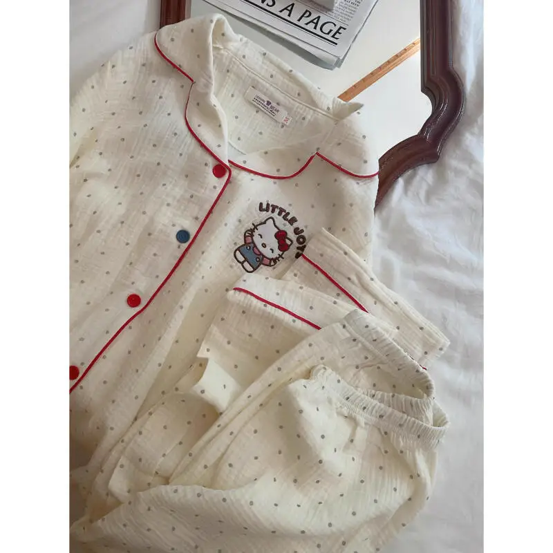 Sanrio Pyjamas, 2-teilig, Hello Kitty, modisch, langärmelig, süßer Stil, Hose, Cartoon-Outdoor-Hauskleidung, Frühlings- und Herbststil