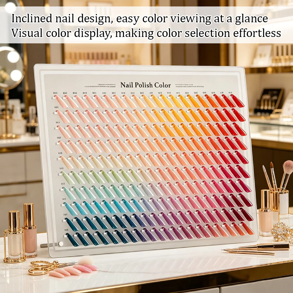 New 200 Color Nail Art Display Board Inset Angled Nail Tips Professional Color Chart Organizer for Nail Salon Nail Accessories
