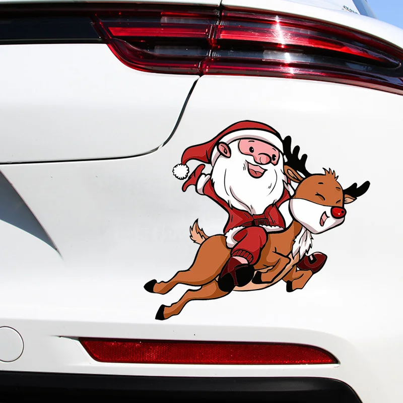 1PC Car Santa Claus Riding Elk Pattern Decoration Side Window Bumpers Stickers Christmas Household Holiday Christmas Stickers