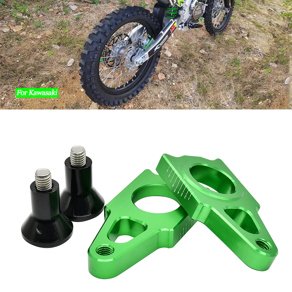 

Motocycle CNC Rear Axle Blocks Chain Adjuster For Kawasaki KX 125 250 250F 450F KX125 KX250 KX250F KX450F KLX450R 2003 2016 2018