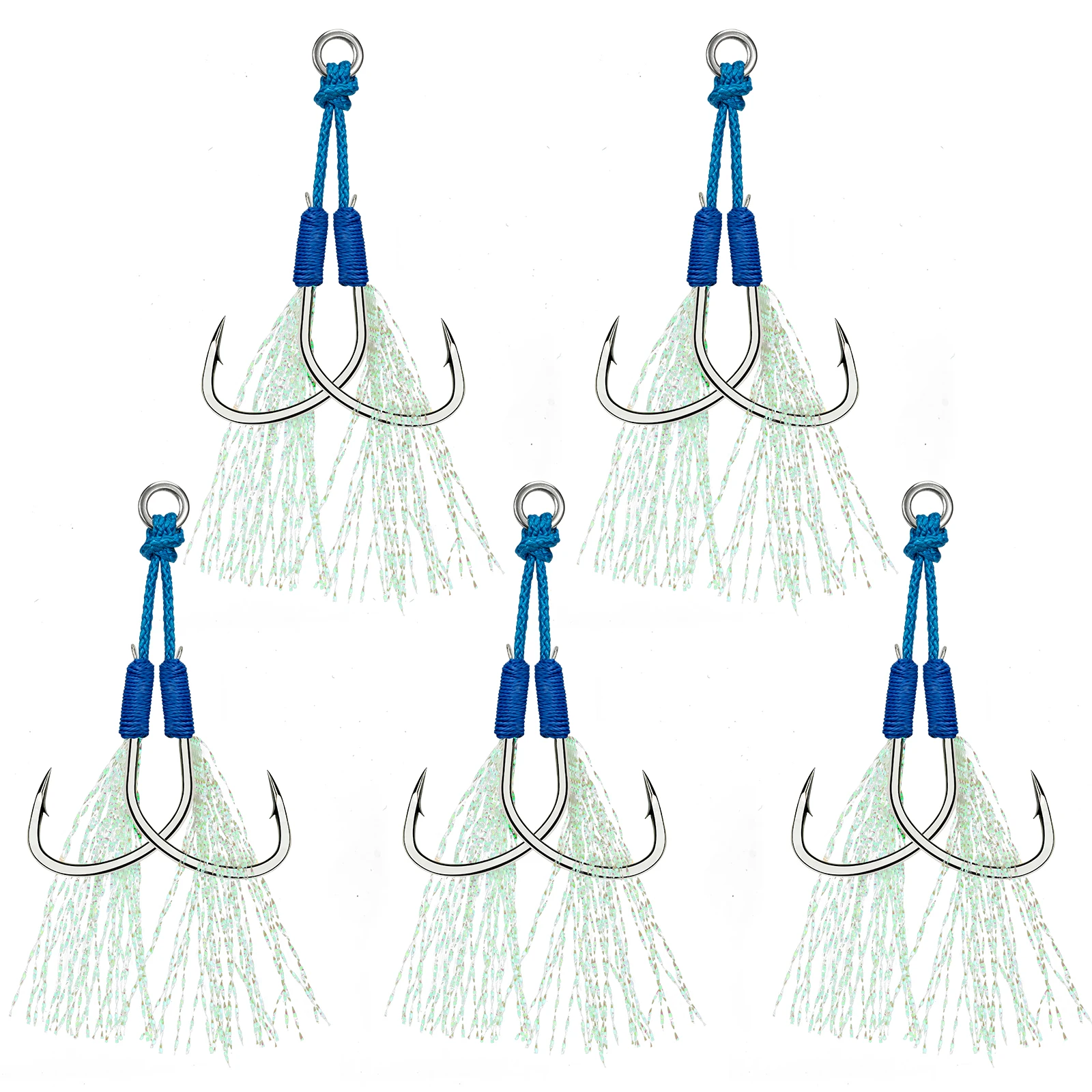 

5pcs Metal Jig Cast Assist Hook Pink Double Hooks Thread Feather High Carbon Steel Sea Fishing Hook Slow Jigging Peche